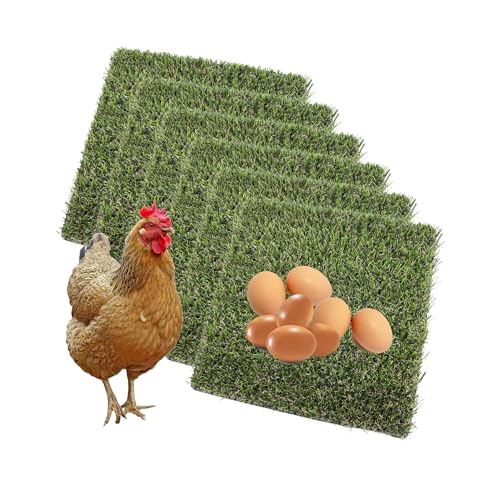 KuGuo Soft Plastic Fake Lawn Chicken Nesting Boxes Pads Chicken Bedding 12 x 12 inches (Short-Middle Grass-6PCS)