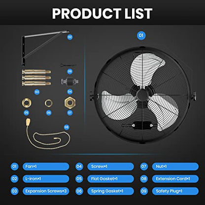 Simple Deluxe 20 Inch High Velocity Wall Mount Fan with Rack and L-Iron, 3 Speed Industrial/Commercial Metal Ventilation Fan, 2 Pack - size: 20 Inch with L-Iron, style: 2 Pack