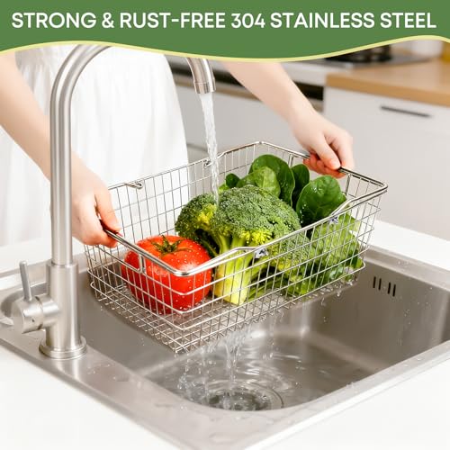 2 Pack Picnic Baskets with Handle, Pantry Organizers and Storage Basket, Stainless Steel Cabinet Organizer, Multi-functional Basket, for Gathering,Closets,Pantry,Garage,Bathroom,Picnic & More (S+L) - size: S+L