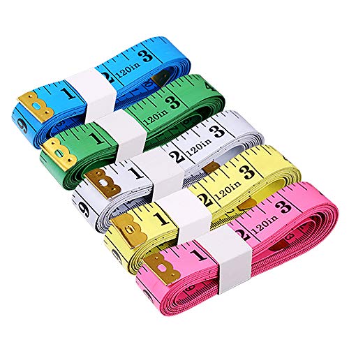 Tape Measure Body Measuring Tape, 120 Inch Soft Fabric Measuring Tape for Cloth Measurement, Double Scale Tailor Ruler for Weight Loss Medical Measurement Nursing Craft(5 Pack) - color: Multicolored