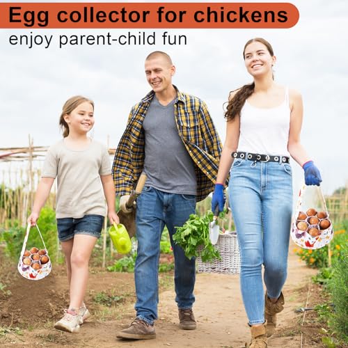 Egg Collecting Basket, Canvas Egg Basket for Gathering with 7 Pouches for Chicken, Duck, Goose, Bird, Various Poultry Collection (Cartoon Chicken Style 3) - style: Cartoon Chicken Style 3