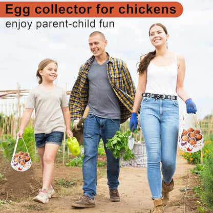Egg Collecting Basket, Canvas Egg Basket for Gathering with 7 Pouches for Chicken, Duck, Goose, Bird, Various Poultry Collection (Cartoon Chicken Style 3) - style: Cartoon Chicken Style 3
