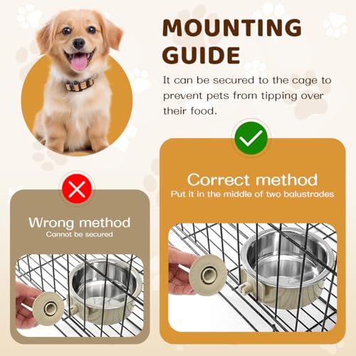 2Pcs Pets Lightweight Stainless Steel Bowl,Removable Stainless Steel Pet Hanging Food Water Feeder Bowl for Puppy Dog Cat Rabbit Ferret Bird Gunea Pigs (Medium) - size: Medium