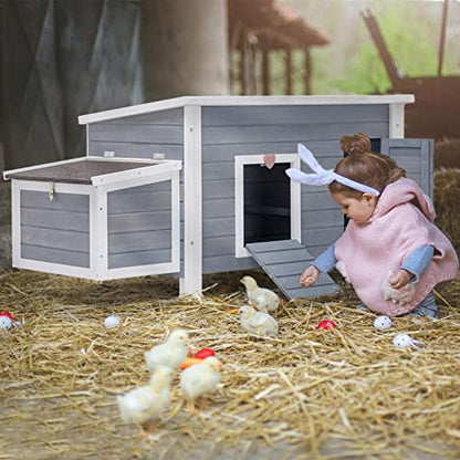Petsfit Large Chicken Coop with Upgraded Perches, Wooden Outdoor Chicken Cage with Large Nesting Box, Weatherproof Open Asphalt Roof &Removable Bottom, Duck House, Rabbit Hutch - color: Grey