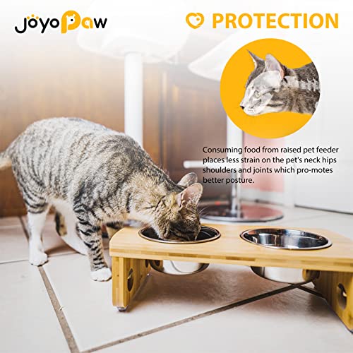 Elevated Dog Bowls, Bamboo Raised Dog Bowl for Small Dogs & Cats, with 2 Stainless Steel Bowls (4'' Tall-20oz Bowl) - color: Natural, size: Small: 4'' Tall-20 oz Bowl