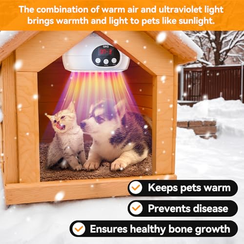 QRQ Chicken Coop Heater, 200W-350W-500W Reptile Heat Lamp Upgraded with UVA UVB Light 3-6-9-12H Timer, Chicken House Dog House Greenhouse Heater Outdoor,for Dog Cats Reptile Bird (White) - color: White