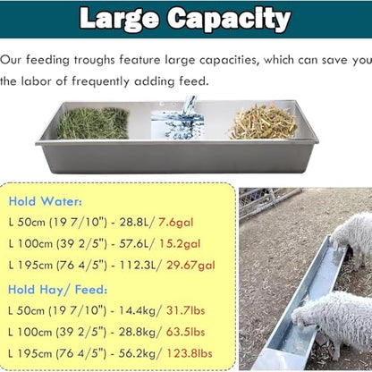 2-in-1 Animal Feeding & Watering Trough for Sheep, Goats, Cattle - Heavy Duty, Easy to Clean, Portable Livestock Feeder and Waterer Tub for Pasture, Barn, Ranch(Cattle 75in/190cm) - size: Cattle 75in/190cm