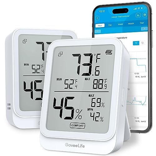 GoveeLife Hygrometer Thermometer H5104 2Pack, Bluetooth Room Temperature Monitor with APP Alert and 2 Years Date Storage Export, Remote LCD Digital Hygrometer Indoor Humidity Meter, Greenhouse - color: White, size: 2Pack