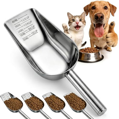 Mity rain Dog Food Scoop Stainless Steel with Long Handle, Precise Dog Food Measuring Cup 1.5, 1 1/4, 1, 3/4, 1/2 Cup, Pet Scoop for Cats, Rabbits, Animals, Metal Spoon for Dog Food Storage (2CUP) - size: 2CUP
