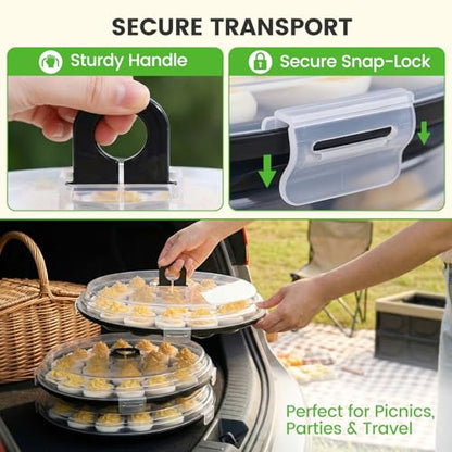HANSGO Deviled Egg Containers with Lid, 3PCS Deviled Egg Platter Carrier Holder Trays with 66 Slots for Party and Home Kitchen, Black - color: 3pcs Black