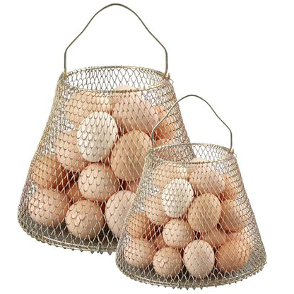 Golden Round Wire Egg Basket, 2 Pcs, 8 & 10inch, Modern, Open Top, Metal Handle
