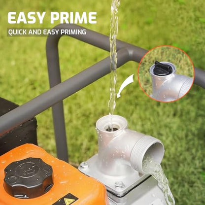 NOVUS 2-inch Semi Trash Pump, 212cc 4 Cycle Engine, 141 GPM 100ft Lift 23ft Suction, Gas Powered Water Pump for Pond Pool Draining Gardening Irrigation,EPA Certified - size: 2" Semi Trash Pump