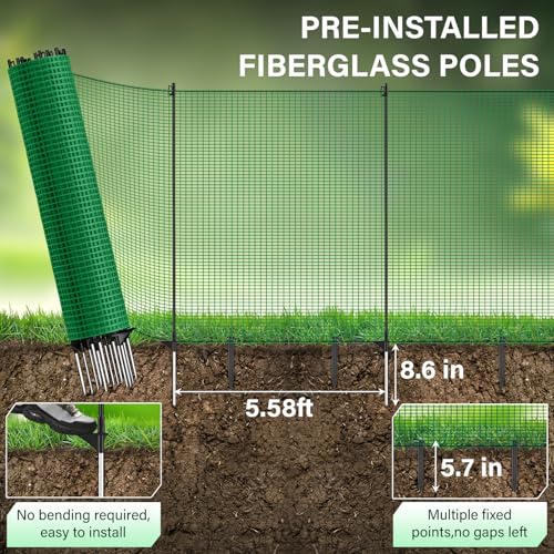 Temporary Fence with Posts, 3‘x82‘ Animal Barrier Dog Portable Fencing with Fiberglass Stake Windbreak Rope, Safety Snow Plastic Netting Roll for Garden Backyard Outdoor for Chickens or Other Animals - size: 3x82FT