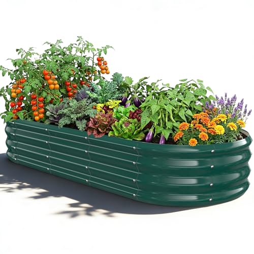 Oval Raised Garden Bed, 5 x 2 x 1FT, Galvanized Steel Planter Box with Wave-Shaped Metal Panels Painted for Outdoor Flower,Tree,Herb & Vegetable Garden (Green, 60X24X12 inches) - color: Green, size: 60X24X12 inches