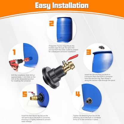 QTG Rain Barrel Spigot Kit 1/2" GHT Quarter Turn Ball Valve with Bulkhead Fitting, Brass Faucet & 28mm Hole Saw for Water Containers & Garden Rainwater Tanks (Brass) - color: 1/2"