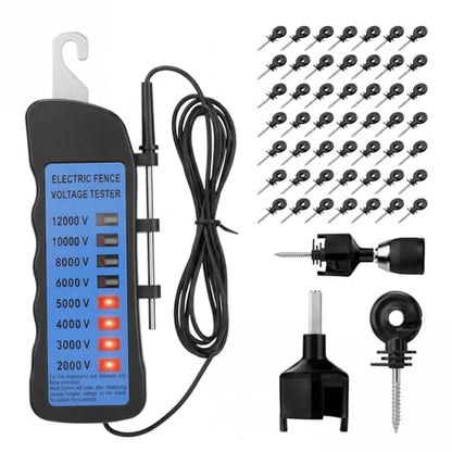 Kingdder Electric Fence Tester Kit, 12kv Neon Voltage Fault Finder (No Battery Required) with 50 Pcs Screw-in Wood Post Insulators for Farm Ranch Polywire Tape, 2000v-12000v(Screw Kit) - style: Screw Kit