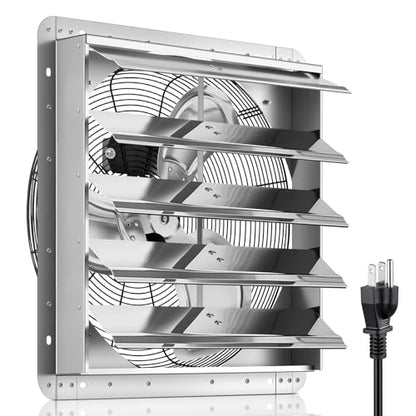 FOHERE 20 Inch Shutter Exhaust Fan Wall Mounted, High Speed 3500CFM Vent Fan with 1.65M Power Cord, Quiet Air Circulation for Garages And Shops, Greenhouse,Attic, Shed, Commercial Use - size: 20 Inch