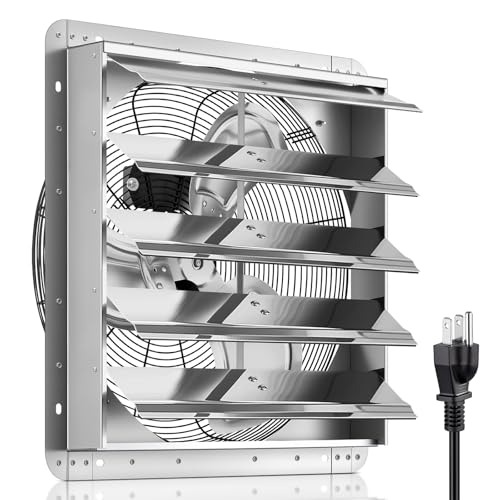 FOHERE 20 Inch Shutter Exhaust Fan Wall Mounted, High Speed 3500CFM Vent Fan with 1.65M Power Cord, Quiet Air Circulation for Garages And Shops, Greenhouse,Attic, Shed, Commercial Use - size: 20 Inch