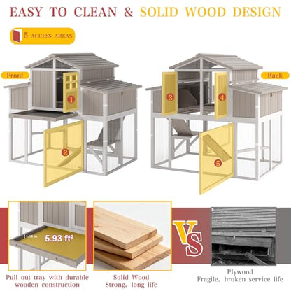 Large Chicken Coop Outdoor with Run, Expandable Hen House with 4 Nesting Boxes, Rabbit Hutch Poultry Bunny Cage for 2-4 Chickens with 4 Perches, Removable Tray and Ramp (56.3" L x 35.24" W x 52.8" H)