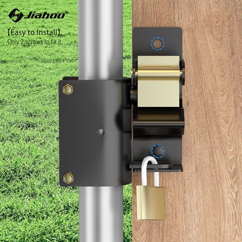 JIAHOO One Way Farm Gate Latch, Heavy Duty Gate Latches for Metal Tube Gates, Lockable Livestock Gate Hardware for Cattle Gate Horse Corrals, Ranches, Pastures, Pet Cages, with Brass Padlock & 3 Keys - style: One Way Latch & Padlock