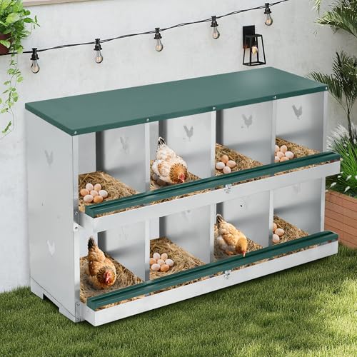 GarveeLife Chicken Nesting Box, 10 Compartments Nesting Box for Chickens, Two-Tier Steel Chicken Egg Laying Box with Large Vented Holes Wall Mounting for Easy Egg Collection - color: Green / 10 Compartments