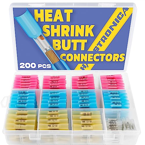 haisstronica 200PCS Marine Grade Heat Shrink Wire Butt Connectors,26-10 Gauge Wire Connectors-Tinned Red Copper Waterproof -Butt Splice Connectors(4Colors/4Sizes) - style: 200PCS