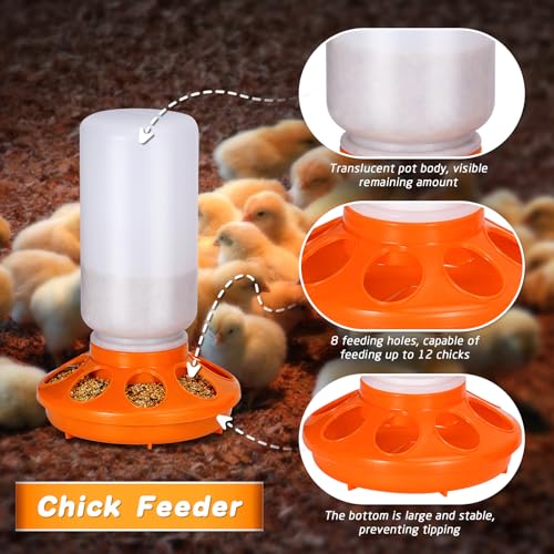Chick Feeder and Waterer Kit, 2-in-1 Chick Starter Set, 0.3Gal Chicken Feeder and Waterer Set, Baby Chick Starter Kit for Poultry (Orange, 1L) - color: Orange