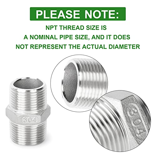 TAISHER 2PCS Cast 304 Stainless Steel Hex Nipple, Pipe Fitting 1-1/4 Inch Male Pipe x 1-1/4 Inch Male Pipe - size: 1-1/4" NPT