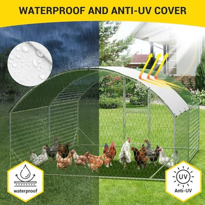 Large Metal Chicken Coop, Walk-in Poultry Cage, Large Chicken Run with Waterproof & Anti-UV Cover, Chicken Pen with Double Lockable Doors for Outdoor, 9.8x13.1x6.6FT - size: 9.8' W x 13.1' L x 6.6' H