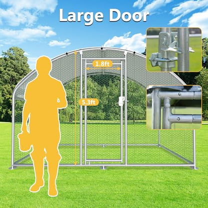 HITTITE Large Metal Chicken Coop with Run, 9.84 x 6.4 x 6.23 ft Walk in Poultry Cage Chicken Run Pen, Dome Roof Outdoor Chicken Runs for Yard with Waterproof & Anti-UV Cover - size: 76.8"L x 118.0"W x 74.7"H