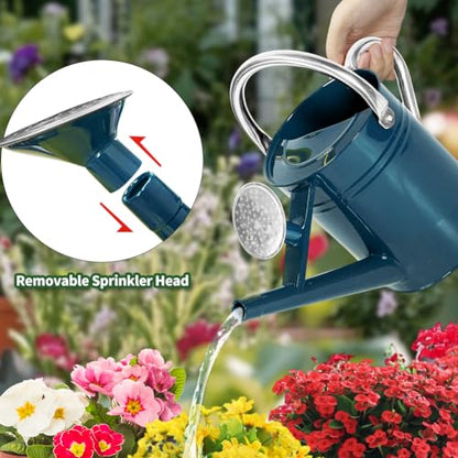 1 Gallon Metal Watering Can with Removable Spout, Nice Galvanized Steel Water Can for Indoor and Outdoor Plants (Ocean Blue) - color: Ocean Blue