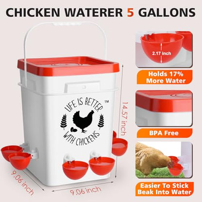 Tgeyd 5Gal/25Lb Large Chicken Feeder and Waterer Set (Rain Proof/No Waste), with S-Hooks for Easy Hanging