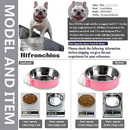 Crate Dog Bowl, Removable Stainless Steel Dog Water Food Feeder Bowls, Cage Cup Bowl for Frenchie Small Middle Dog and cat, Rats,Rabbit - color: Pink, size: Small