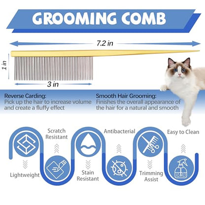 Grooming Pet Comb Rat Tail Dematting Cat and Dog Comb，Rounded Ends Design for Safe Tangle Removal, Hairstyling, Massage，Loose Hair Removal，Prevent Irritation，Fluffing Paws,Face,Tail,Remove Tear Stain - color: Yellow
