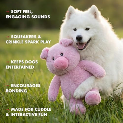 Petlou Plush Toys with Durable Squeaker and Crinkle Paper Dog Chew Toy in Colossal Size and Multi-Color (Pink Cute, 15 Inch Cut Pig)