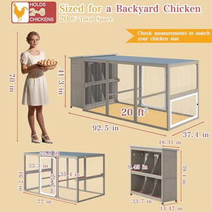 Ketive 93.6" Large Chicken Coop with Run for 6-8 Chickens, Wooden Outdoor Hen House with 6 Nesting Boxes, 4 Lockable Egg Doors, Asphalt Roof and 600D Waterproof Oxford Cover for Backyard - size: 93.6"L x 37.5"W x 41.5"H