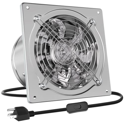 HG Power 6 Inch Exhaust Fan: Kitchen Exhaust Fans with Switch Portable Attic Vent Fan with 8 Feet Power Cord Plug-in Garage Ventilation Fan with Damper Shop Chicken Coop Basement Smoking Room Silver - color: Silver, size: 6 Inch