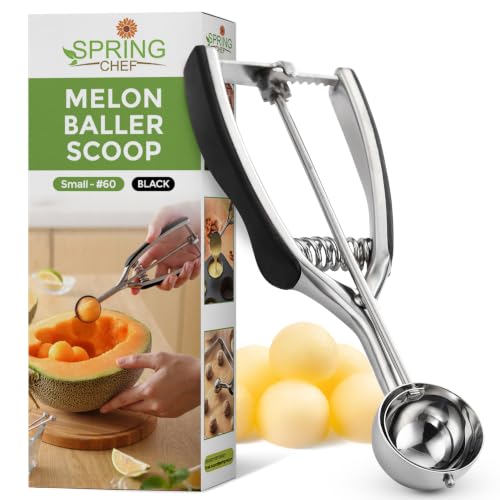 Spring Chef Small 1 Tablespoon Stainless Steel Cookie Scoop for Baking - Multifunctional #60 Cookie Dough Scoop with Trigger Release - Kitchen Scooper for Food - Dishwasher Safe Melon Baller - Black - color: Black, size: #60 - Small - 1 Tbsp