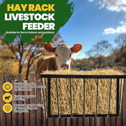 KUAFU Hay Feeder for Goat, Wall Mount Sheep Hay Rack, Horses Feeding Trough with 17 Gallon, Heavy Duty Blanket Holder, Fit for Farm Indoor and Outdoor Livestock Feed Containers