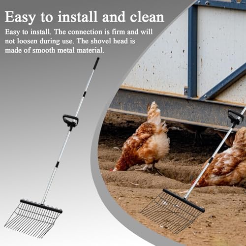 Stainless Steel Hand Rake | Ergonomic Adjustable Chicken Manure Scoop,Long Handle Heavy Duty Bow Rake | for Grass Shrub Debris Pine Needle Thatching Outdoor Camping Gardening Landscape Turf Autumn