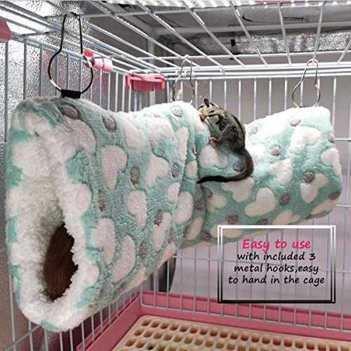 LEFTSTARER Guinea Pig Ferret Rat Hammock Toy Small Animal Cage Accessories Hideout Tunnel & Bunkbed Hammock for Rat Ferret Guinea Pig Hamster Sugar Glider Chinchilla (Hammock Set Heart-Green) - color: Hammock set Heart-Green