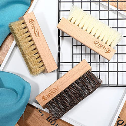 YoungJoy 3 Pieces Dual Sided Sneaker Shoe Cleaner Brush Set Shoes Clean Brush Kit Both Boar and Plastic Bristles with Microfiber Cloth (B) - style: B