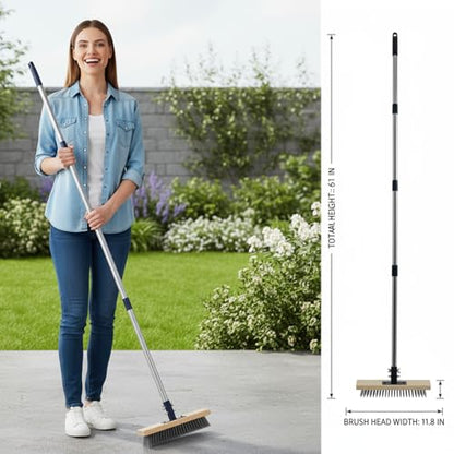 Heavy Duty Wire Broom,Stainless Steel Wire Scrub Brush with Long Handle,Perfect for Cleaning Weeds and Moss from patios, Decks, Gardens, Concrete, garages, and More(59in)