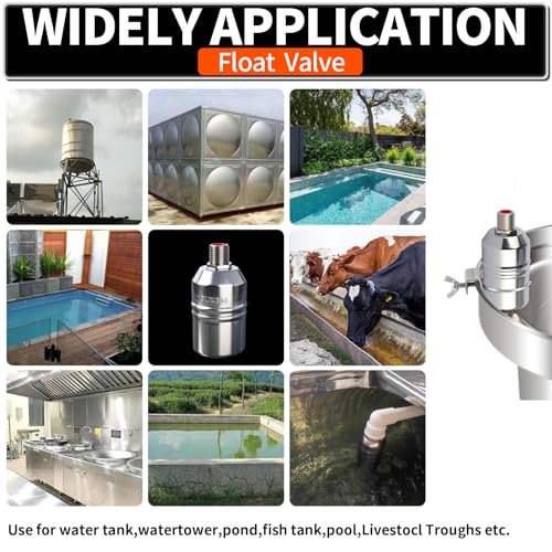 1/2“ 304 Stainless Steel Automatic Water Level Control Float Valve for Water Tank, Cattle Trough, Pools, Livestock (With Elbow, Metal Clip, 1/2" to 3/4" adapter) (2-Pack) - color: 2-Pack
