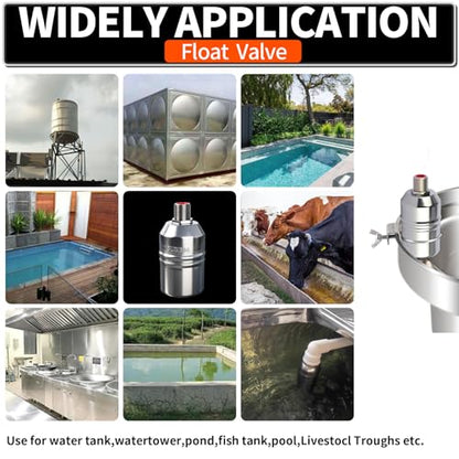 1/2“ 304 Stainless Steel Automatic Water Level Control Float Valve for Water Tank, Cattle Trough, Pools, Livestock (With Elbow, Metal Clip, 1/2" to 3/4" adapter) (3-Pcak) - color: 3-Pcak