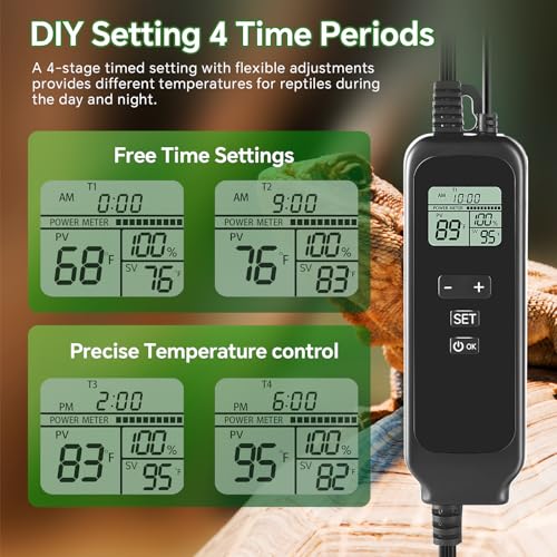 5.5 inch Reptile Heat Lamp Fixture with Thermostat and Timer,Reptile Light Fixture with Dimming Thermostat Max 100W,PID Temperature Controller for UVB Lights,Basking Heat bulbs and Terrariums - size: 5.5 inch without CHE Bulb