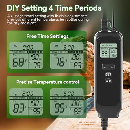 5.5 inch Reptile Heat Lamp Fixture with Thermostat and Timer,Reptile Light Fixture with Dimming Thermostat Max 100W,PID Temperature Controller for UVB Lights,Basking Heat bulbs and Terrariums - size: 5.5 inch without CHE Bulb