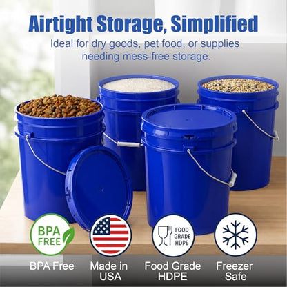 ePackageSupply 5 Gallon Bucket - Food Grade Bucket with Airtight Gasketed Tear Strip Lid, BPA-Free, Heavy-Duty 90 Mil HDPE Plastic Pail, Bulk Storage, Durable Container, Made in USA - Blue, 3 Packs | Airtight Gasketed Tear Strip Lid, Heavy-Duty 90 Mil HDP