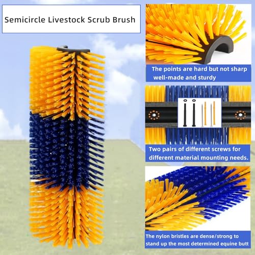Livestock Scratch Brush,Itch Relief Goat Scratching Post With 4 Screws Easily Mounted,Durable Cow Brush for all Livestock,Horse Scratcher for Animals Self-Grooming,Protecting Fences (1pcs) - color: yellow blue yellow
