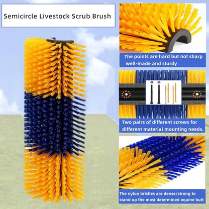 Livestock Scratch Brush,Itch Relief Goat Scratching Post With 4 Screws Easily Mounted,Durable Cow Brush for all Livestock,Horse Scratcher for Animals Self-Grooming,Protecting Fences (1pcs) - color: yellow blue yellow